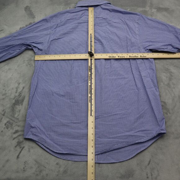 Roundtree Yorke Shirt Mens L Blue Checkered Button Down Long Sleeve Collared Top - Picture 4 of 16